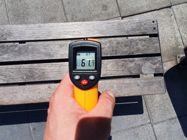Pomiar temperatury na wrocławskich betonowych placach, gdy w powietrze ma powyżej 35 st. C