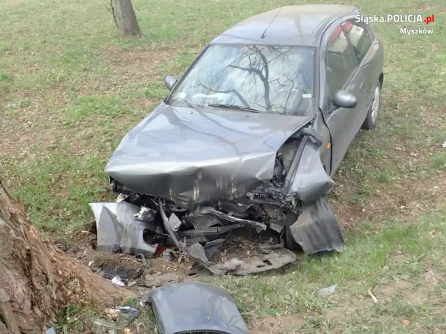 Myszków: Pijany kierowca uderzył w drzewo na ulicy Słowackiego