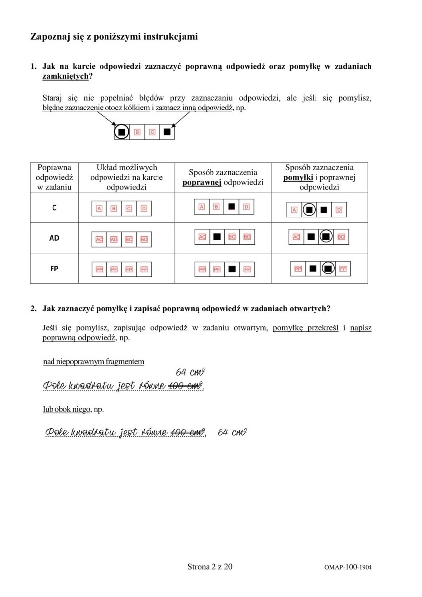 Egzamin ósmoklasisty MATEMATYKA 2019 Odpowiedzi