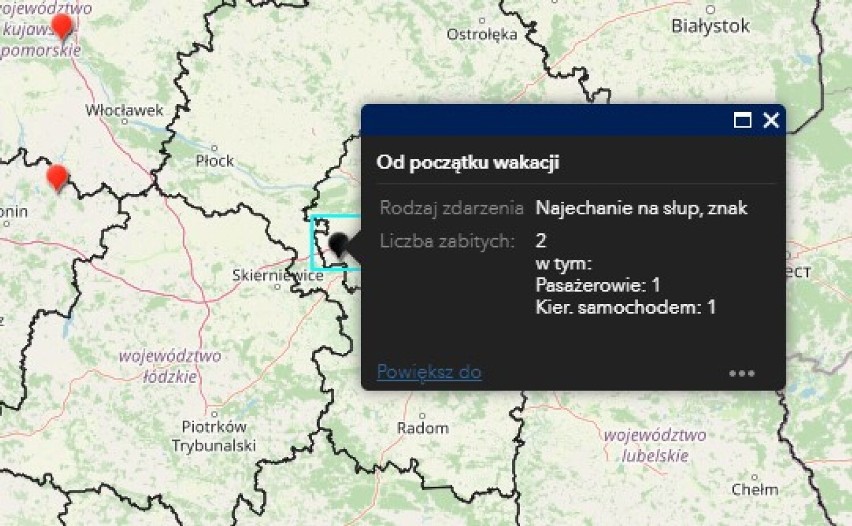 Wypadki drogowe ze skutkiem śmiertelnym - Wakacje 2021. Policyjna mapa ku przestrodze FOT