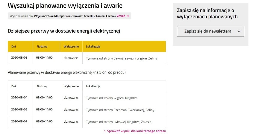 Bochnia-Brzesko. Przerwy w dostawie prądu w powiecie bocheńskim i brzeskim 3.08.2020