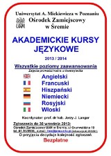 Śrem: darmowe kursy językowe w ośrodku UAM w Śremie. Do wyboru sześć języków na wszystkich poziomach