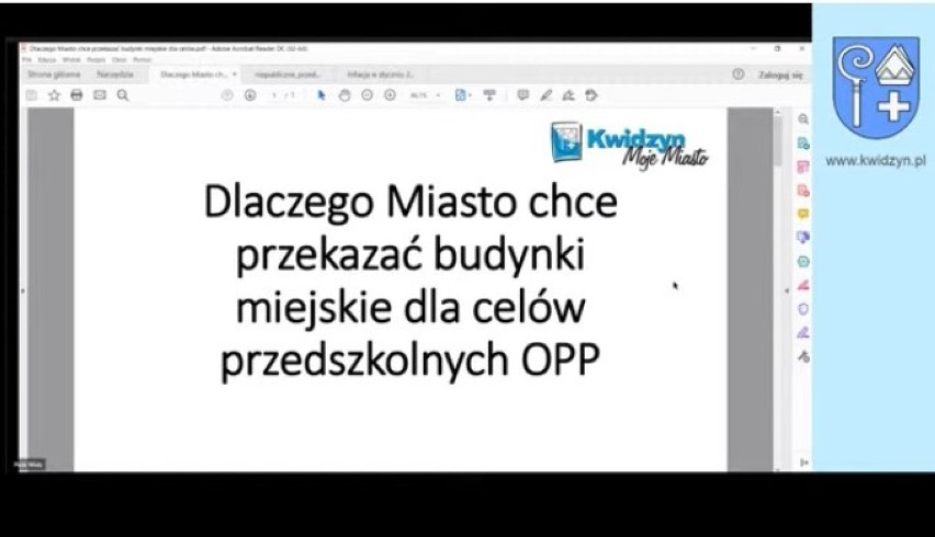 Prezentacja wiceburmistrza Piotra Widza, przedstawiona na...