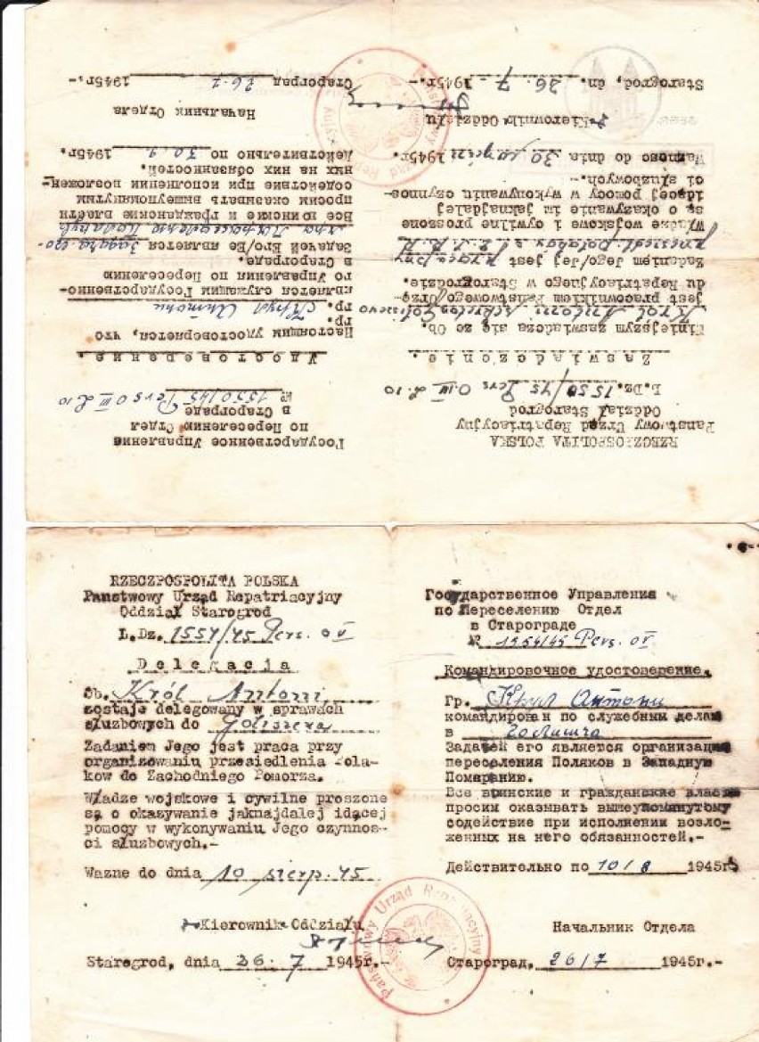 Stary dokument z roku 1945 Starogrod. Znaleziono w...