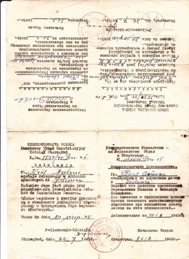 Stary dokument z roku 1945 Starogrod. Znaleziono w internecie.