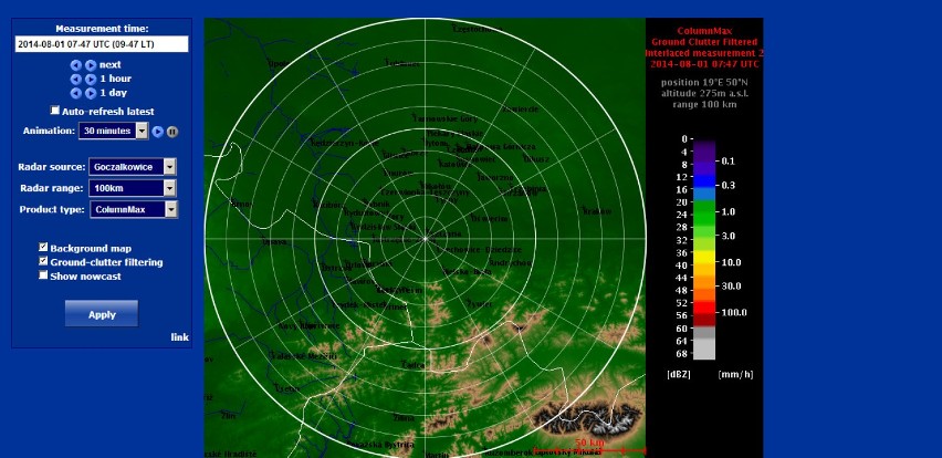 zrzut z goczałkowickiego radaru (1.08.2014r.) Dziś...