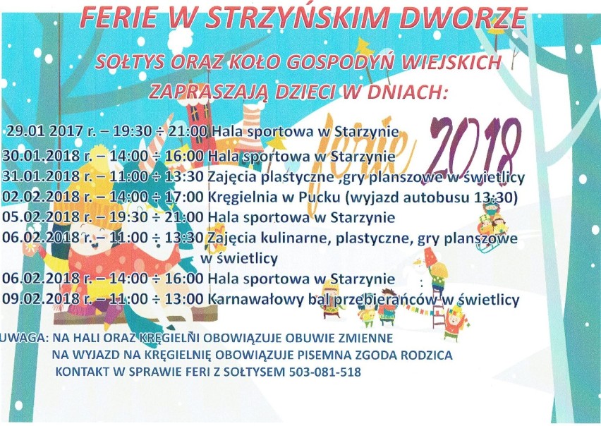 Ferie w Starzyńskim Dworze 2018 - na zimowy aktywny...