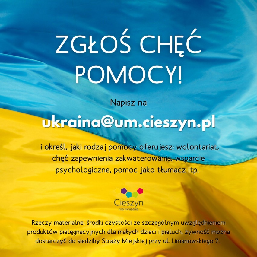Cieszyn z pomocą dla Ukraińców. Uruchomiony został specjalny adres mejlowy