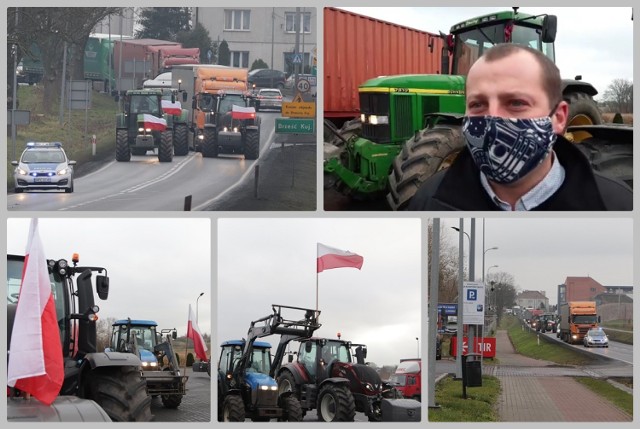 Protest rolników powiatu radziejowskiego na drodze krajowej nr 62 Osięciny - Brześć Kujawski.