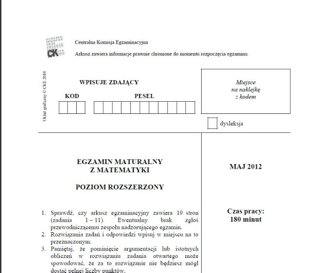 Matura z matematyki 2012 - odpowiedzi i arkusze.