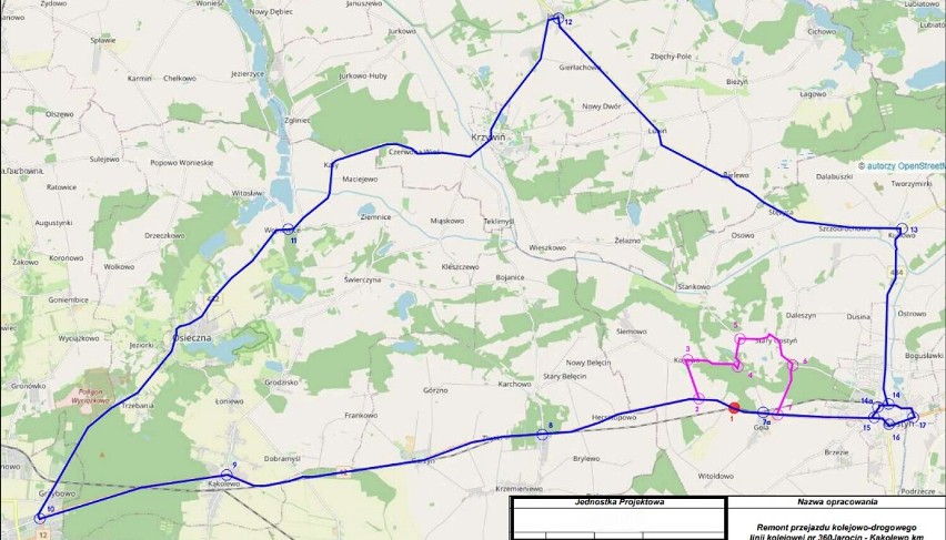 Mapa objazdów w na czas remontu przejazdu w Goli na DK12