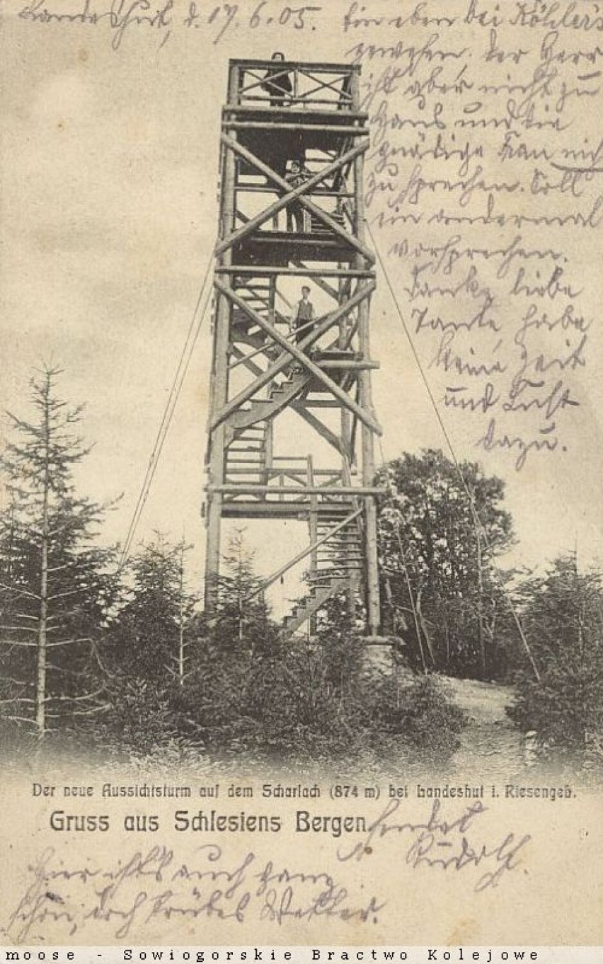 Rok 1905.  Wielka Kopa z 15-metrową  drewnianą wieżą...