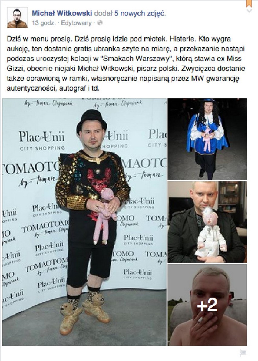 Michał Witkowski wyprzedaje swoje ubrania na swoim profilu...