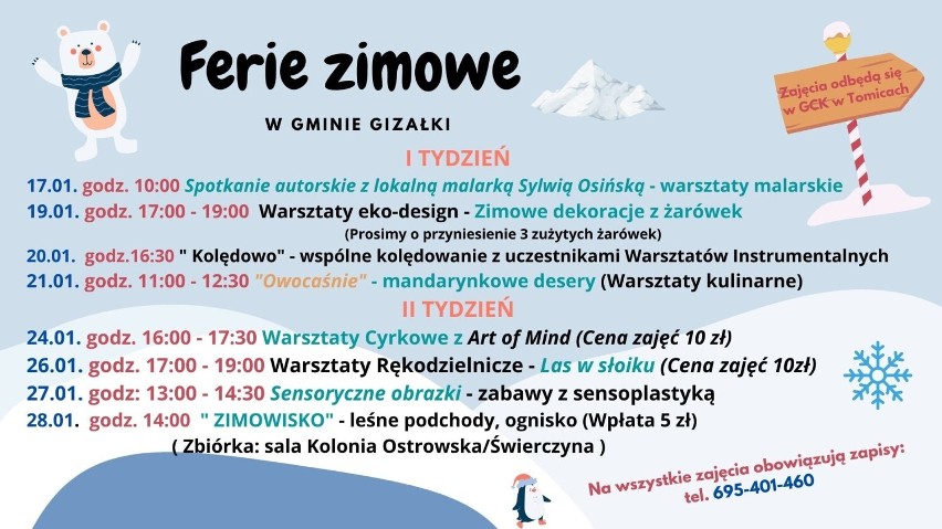 Plan zajęć na okres ferii zimowych w gminie Gizałki