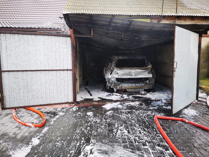 Pożar samochodu zaparkowanego w garażu       