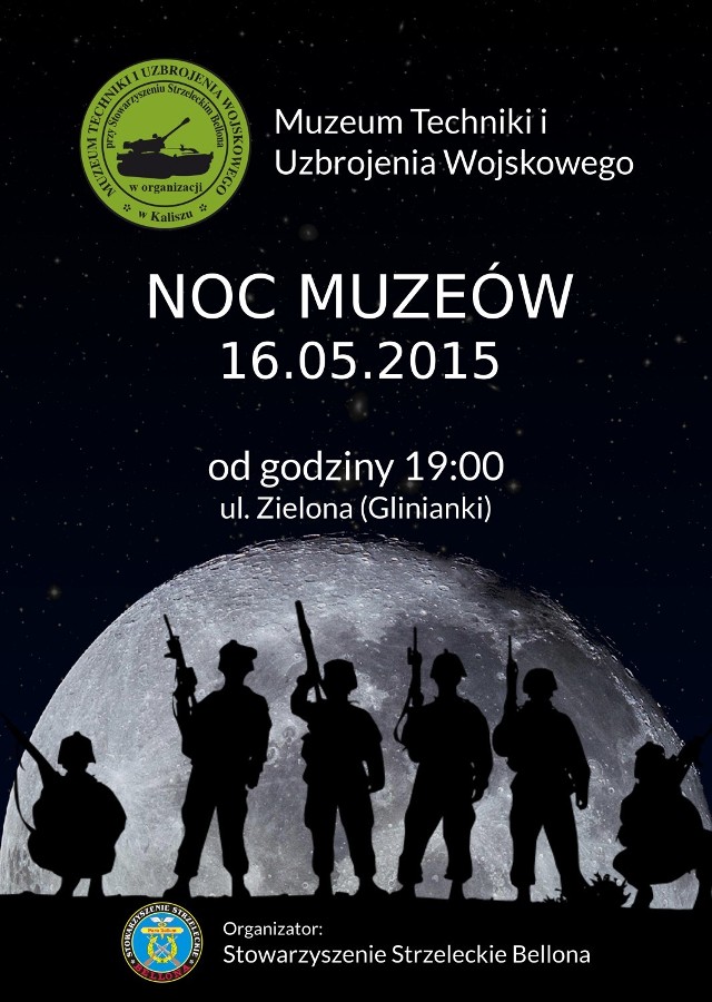 Muzeum Techniki i Uzbrojenia Wojskowego przy Stowarzyszeniu Strzeleckim Bellona tradycyjnie włącza się w ogólnopolską akcję pod hasłem „Noc Muzeów”. W sobotę 16 maja od godziny 19.00 będzie można podziwiać zbiory kaliskiego muzuem. Zostaną one zaprezentowane na placu przy ulicy Zielonej, w pobliżu glinianek na tyłach ulicy Kordeckiego.
Uczestnicy muzealnego święta będą mieli okazję obejrzeć wnętrza pojazdów będących w posiadaniu placówki, w tym m.in.: wóz dowodzenia MP23 na transporterze opancerzonym MTLB, samobieżnej haubicy 122mm 2S1 GOŹDZIK, mostu czołgowego BLG-67 MP, transportera pływającego PTS-M, czy przeciwpancerna armata 57mm ZIS2 z czasów II wojny światowej.