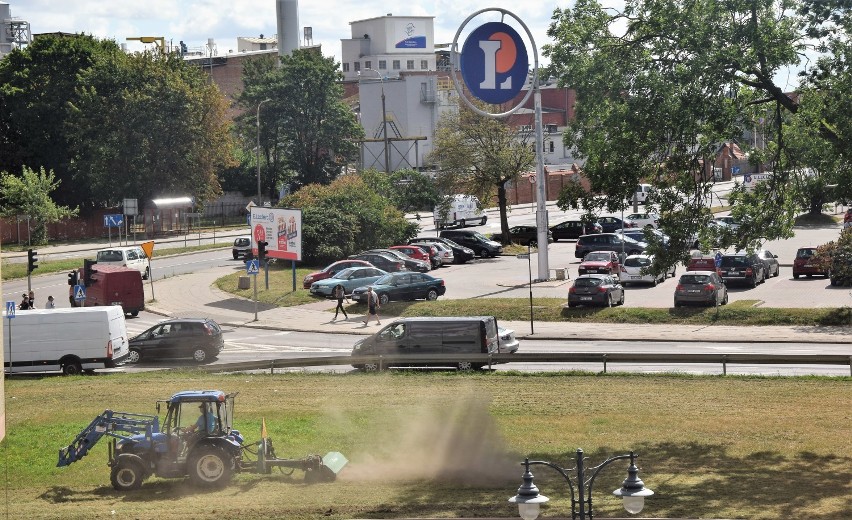 Malbork. Koszą aż się kurzy na malborskim odcinku drogi krajowej nr 22. Pył unosił się w powietrzu jeszcze długo po odjeździe kosiarki