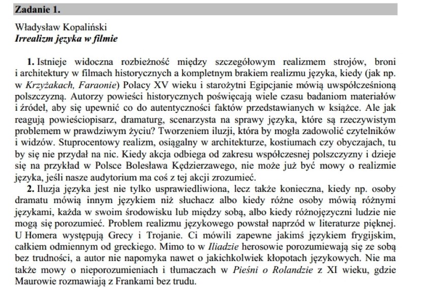 Arkusze z matury z polskiego - poziom podstawowy