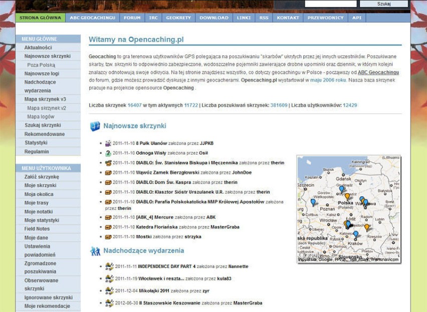 W serwisie opencaching.pl można znaleźć informacje o...