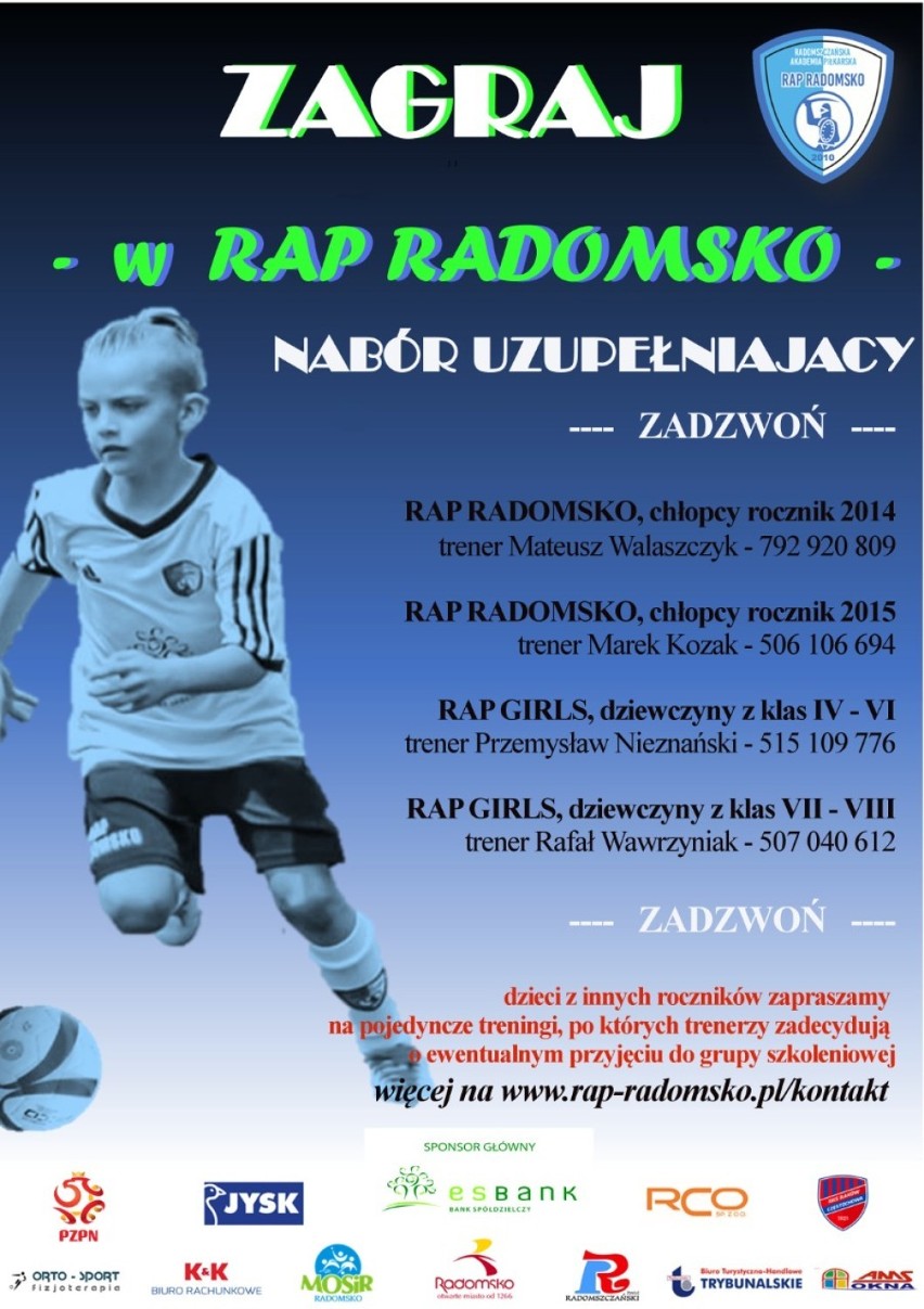 RAP Radomsko: nabór uzupełniający do zespołów chłopców i dziewcząt