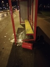 Wandale nie próżnują w Koninie . Zbita szyba na przystanku autobusowym, zniszczone ławki i uszkodzona "marionetka"