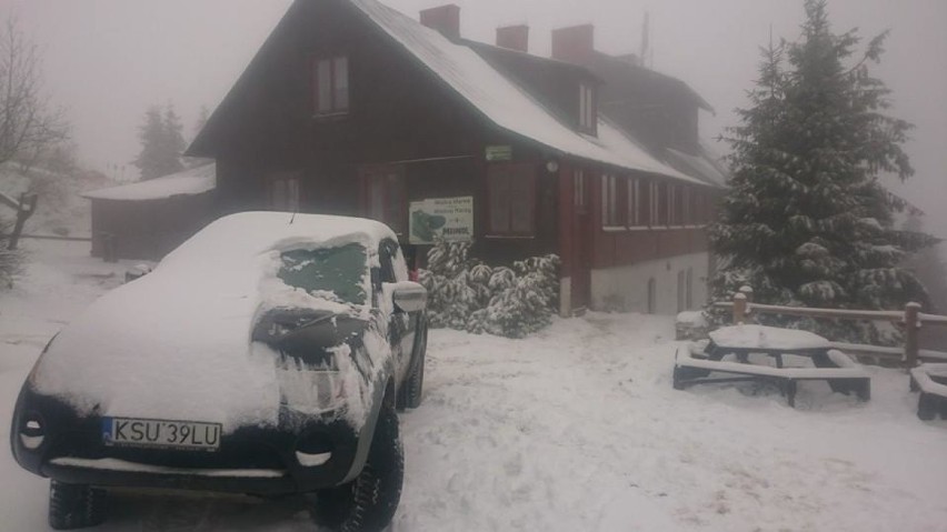 W Beskidach spadł śnieg [ZDJĘCIA]. Warunki w górach trudne! Akcja poszukiwawcza na Szyndzielni