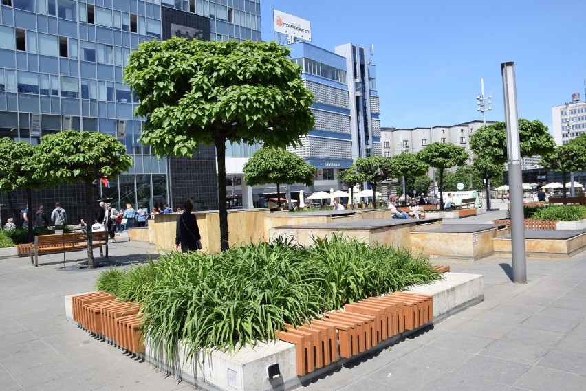 Fontanna na placu Kwiatowym na rynku w Katowicach