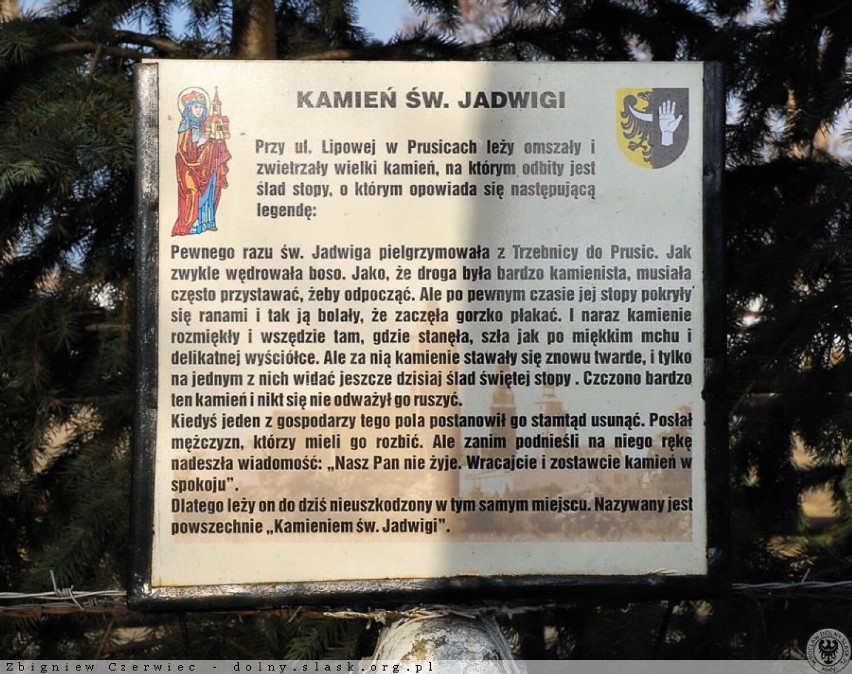 Opis Legendy o Kamieniu św. Jadwigi na tablicy.