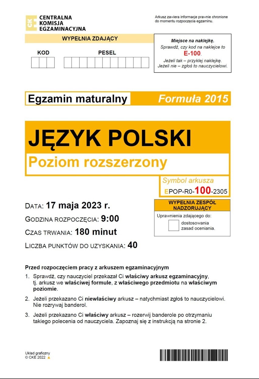 Matura 2023: arkusz z języka polskiego w formule 2015
