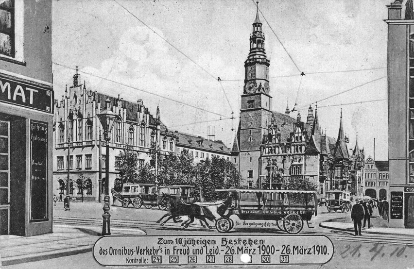 1910 - Okolicznościowa kartka z rysunkiem omnibusu na...