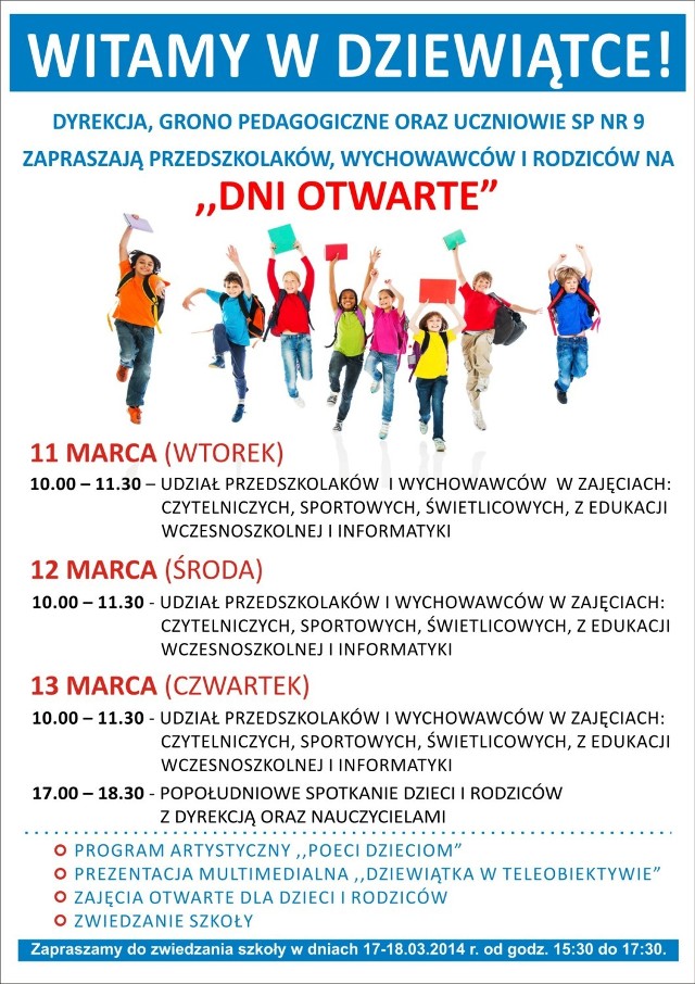 Dni otwarte w SP nr 9 w Zawierciu. Zobacz program.