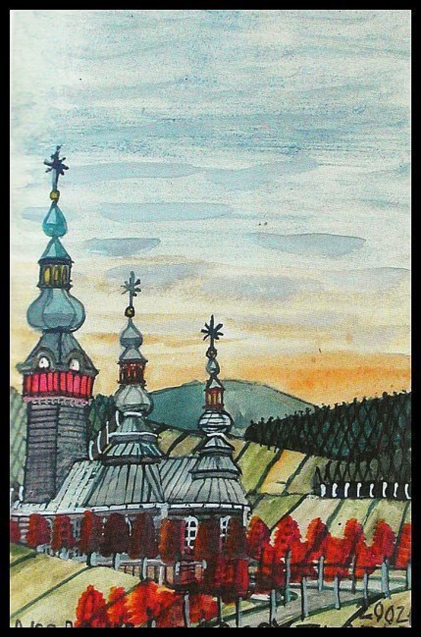Obraz pt. "Drewniany kościółek w górach" namalowany przez...