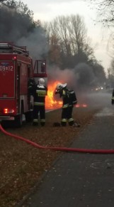 Pożar auta w Chałupach (18.11.2016). Pojazd w ogniu na DW 216 | ZDJĘCIA, WIDEO