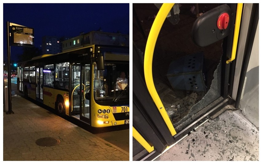 Wandale rzucili koszem na śmieci w autobus MPK na ulicy Chopina we Włocławku [zdjęcia]
