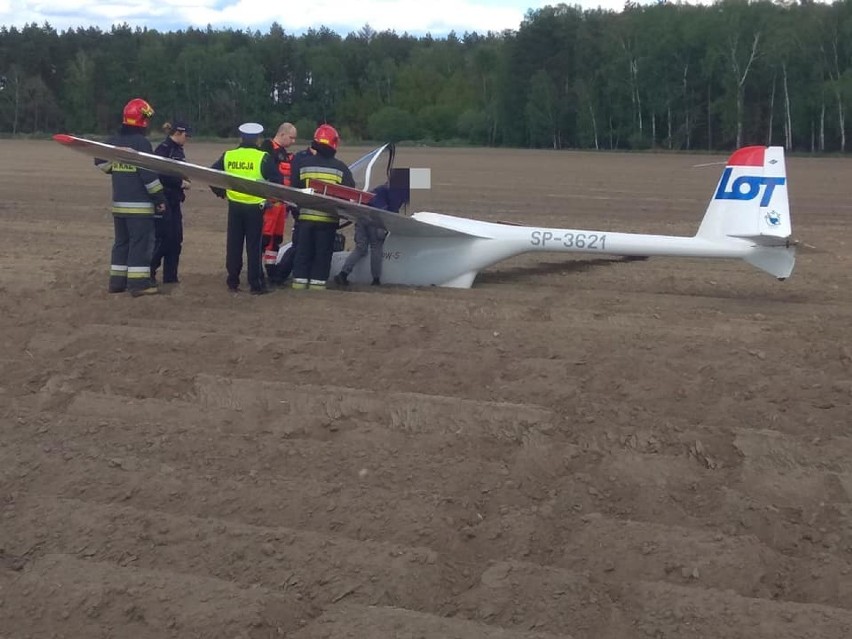 Lądowanie szybowca w Ostrówkach postawiło na nogi służby ratunkowe, bo świadkowie zgłosili, że to wypadek awionetki   