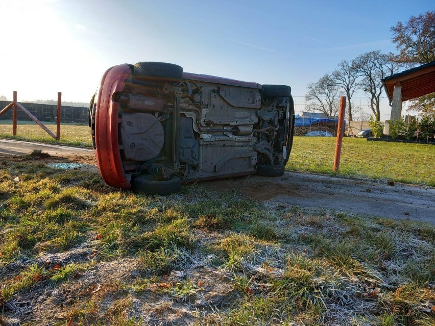 Samochód wypadł z drogi. Jedna osoba trafiła do szpitala [ZDJĘCIA]