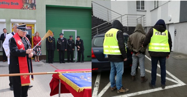 Ks. Andrzej Zakrzewski, jest także kapelanem strażaków. Z prawej strony sprawca rozboju zatrzymany przez policję, Arkadiusz Jarzyński