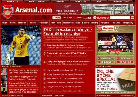 Witryna klubu Arsenal Londyn / Fot. screen