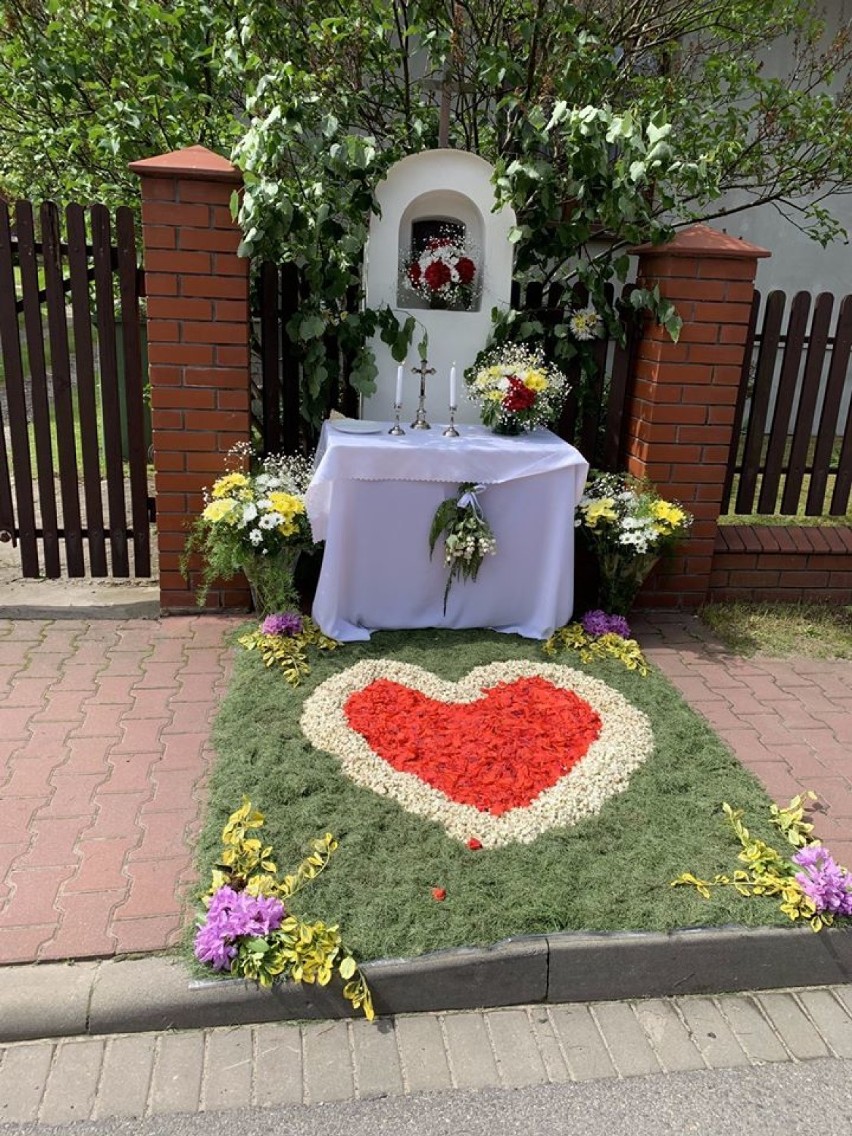 Dywan kwiatowy na Boże Ciało w polskokatolickiej parafii w Małobądzu-Krzykawie