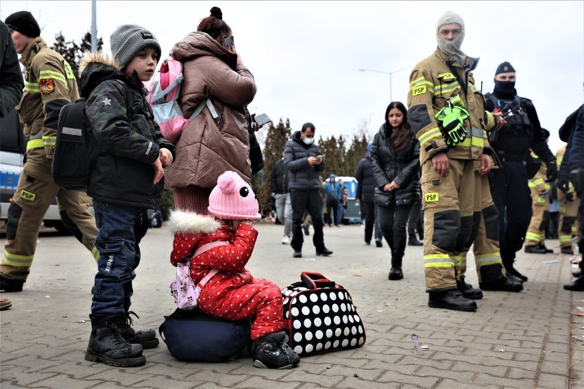 Poruszające chwile i tłumy uchodźców z Ukrainy przy punkcie recepcyjnym w Hali Kijowskiej [ZDJĘCIA]
