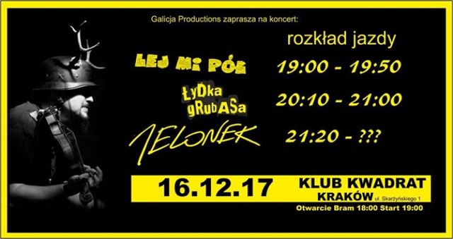 W klubie Kwadrat 16.12.2017 (sobota) o godzinie 19:00 Jelonek wraz ze swoimi gośćmi zaprezentuje nowy materiał nagrany specjalnie w ramach akcji "Dzicy kolędnicy" z której dochód zostanie przekazany na zakup świątecznych prezentów dla dzieci z domów dziecka. Na koncercie usłyszymy znane kolędy takie jak "Gdy śliczna Panna", "Cicha noc" i "Oj maluśki, maluśki" w wersji metalowej, ale nie tylko.