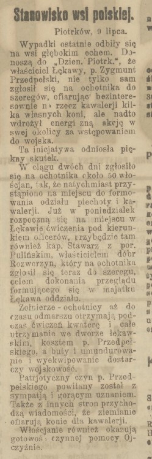 Szwadron Łękawski, czyli jak ochotnicy od Przedpełskiego na wojnę polsko-bolszewicką ruszyli