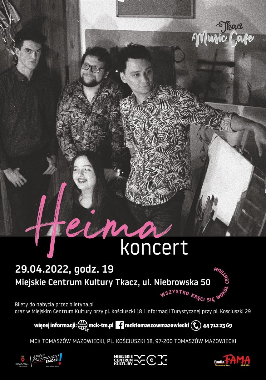Na koncert zespołu Heima na początek majówki zaprasza MCK Tkacz w Tomaszowie Maz. 