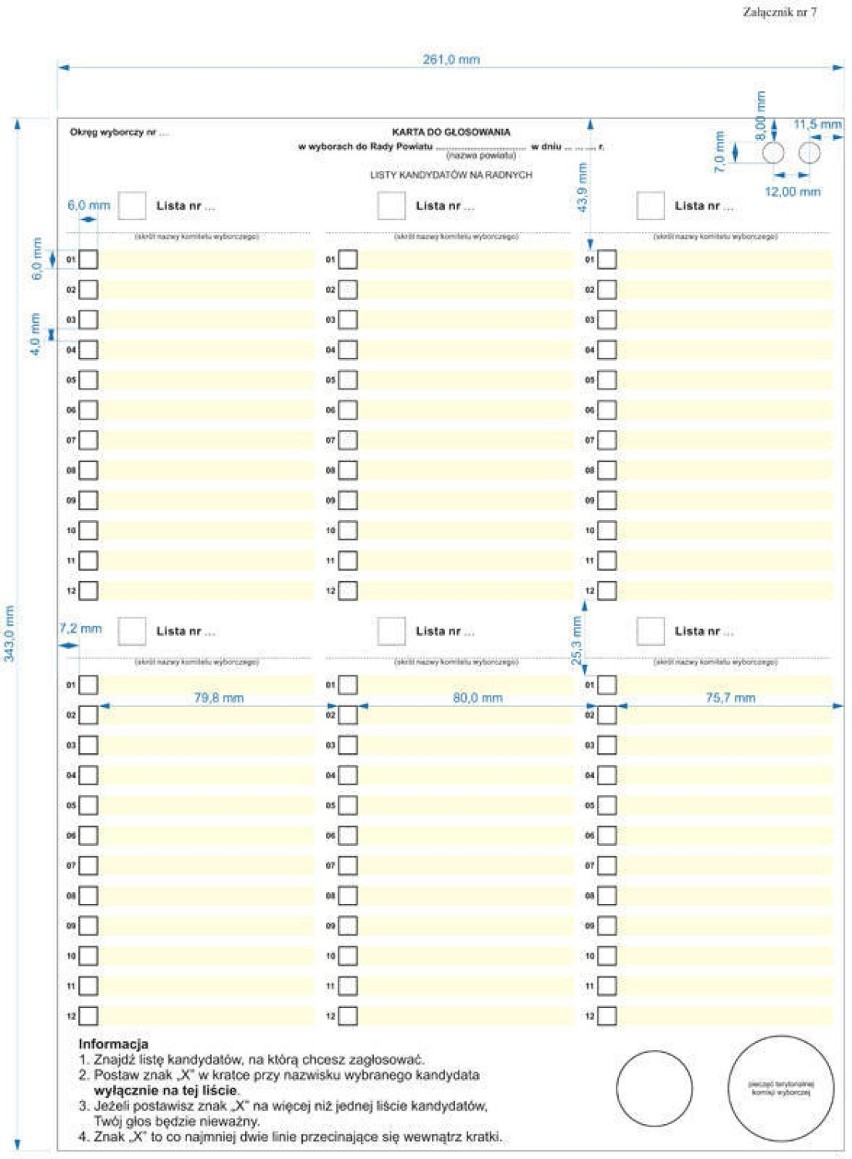 WYBORY SAMORZĄDOWE 2018 - KARTY DO GŁOSOWANIA WZÓR