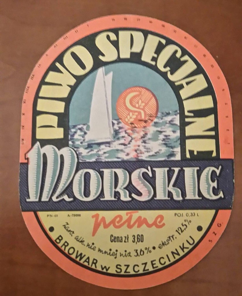 Etykieta powojennego piwa Morskiego z browaru w Szczecinku