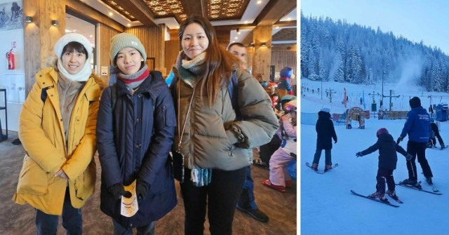 Turystki z Tajlandii w Zakopanem. Przyjechały, by spróbować jazdy na nartach
