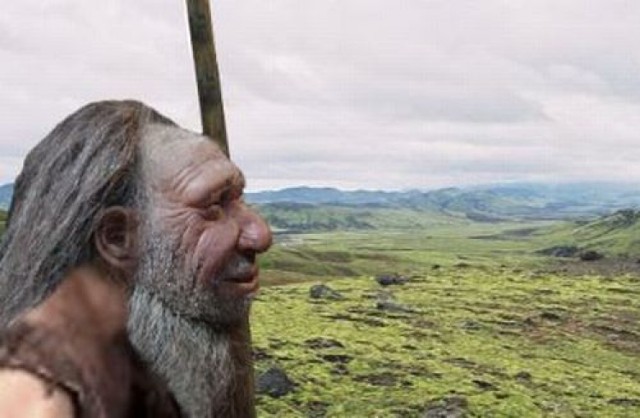 fotografia figury woskowej neandertalczyka w Neanderthal Museum w Niemczech