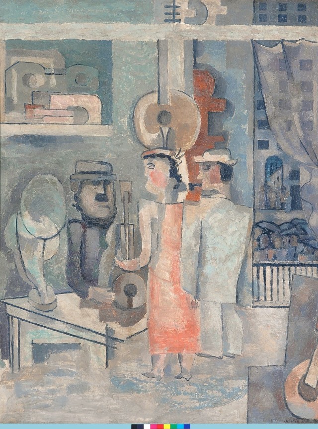 "Sprzedawca instrumentów" (1936-37, olej na sklejce), obraz Andrzeja Pronaszki, jednego z czołowych malarzy awangardowych lat 20. i 30., związanego też z łódzkim teatrami  jako scenograf