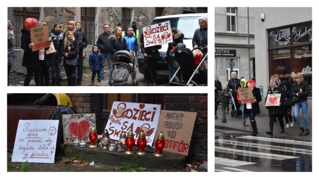 Grupka grudziądzanek pod kamienicą gdzie mieszka matka małej Ady, która zmarła 10 października wyraziła swój bunt wobec zwolnienia Sylwii C. z aresztu.