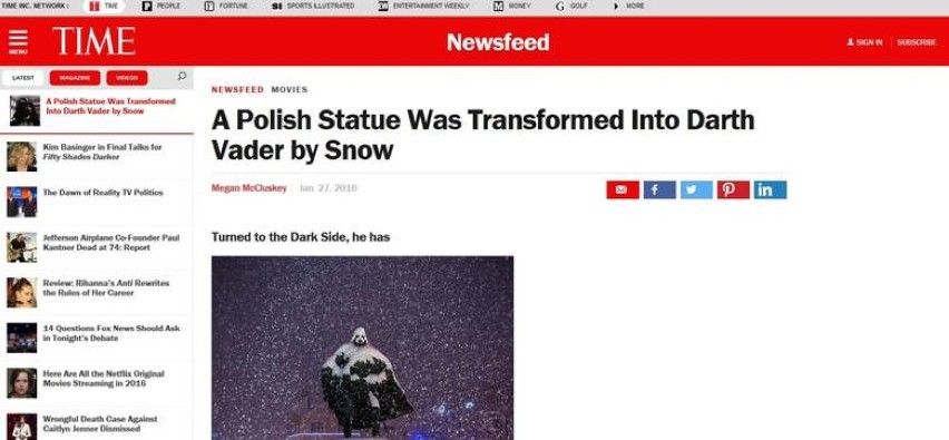 Pomnik Dartha Vadera w Wejherowie hitem Internetu i amerykańskich mediów